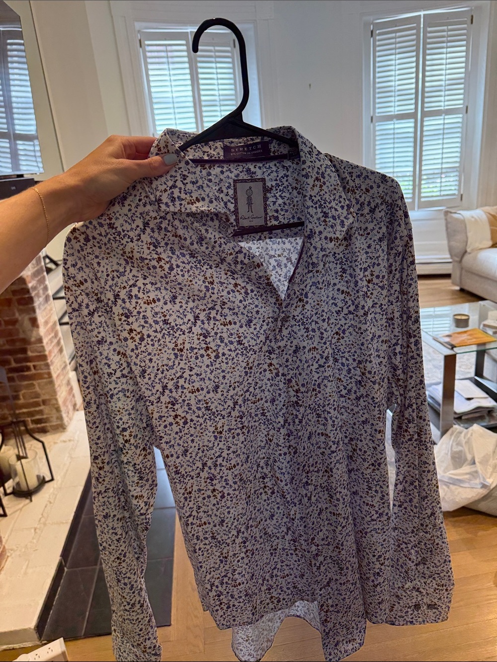 Robert Graham White Shirt with Blue and Brown Floral Pattern
